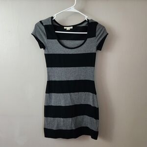 Y2K Girliecore Derek Heart Black & Gray Cotton Striped Dress Chic Mallcore Short